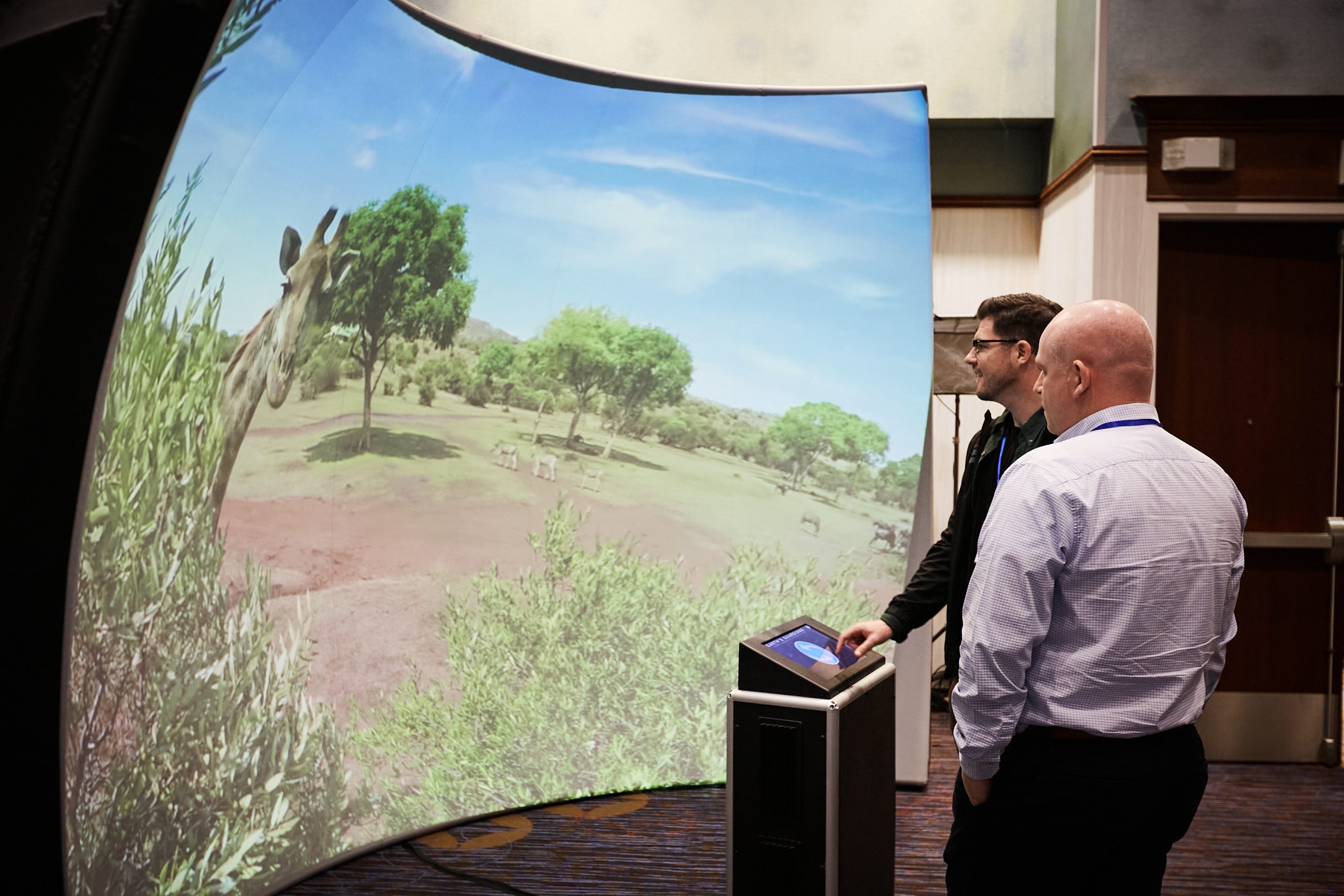 Elumenati GeoDome Network workshop attendees explore WorldViewer in the GeoDome Panorama